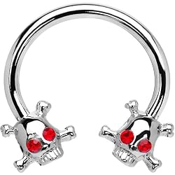 Red Eye Gem Skull Crossbones Horseshoe Circular Barbell
