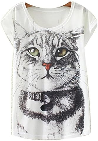 LeVenus® Women's Short Sleeve Casual T-Shirt Green Eyes Cat Print Tees Tops