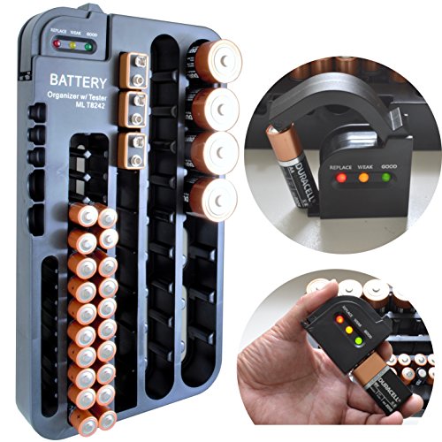 ML TOOLS Battery Organizer with Tester T8242 - Holds More Than 70 Batteries