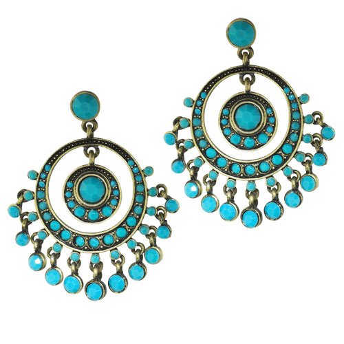 Gold Plated Turquoise Circle Dangle Earrings