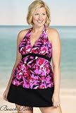 Beach Belle Flower Burst Plus Size Halter Skirtini Swimsuit - Women's Swimwear Plus Size Swimsuits