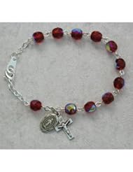 Catholic Sterling Silver Youth Girls Rosary Bracelet Garnet January Birthstone.