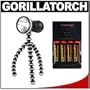 Joby Gorillatorch 65 Lumen Cree LED Flashlight & Compact Mini Flexible Tripod (Grey) with 4 AA Batteries + Charger
