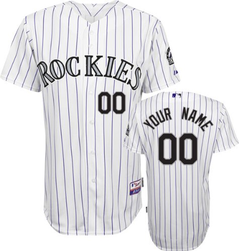 MLB Men's Colorado Rockies Authentic Coolbase Jersey Personalized (White/Purple Pinstripe, 52/XX-Large)