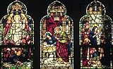 Frameable Art Card for Christmas - Three-light Nativity window in Stained Glass