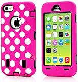 myLife (TM) Black + Hot Pink Polka Dotted Style 3 Layer (Hybrid Flex Gel) Grip Case for New Apple iPhone 5C Touch Phone (External 2 Piece Full Body Defender Armor Rubberized Shell + Internal Gel Fit Silicone Flex Protector + Lifetime Waranty + Sealed Inside myLife Authorized Packaging Only) 