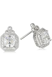 Platinum-Plated Sterling Silver Asscher-Cut Swarovski Zirconia Antique Earrings (4.5 cttw)