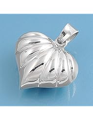 Sterling Silver Puffed Heart Love Pendant Unique Cute Charm Pure 925 New 16mm with 1.5mm Ball Bead Chain