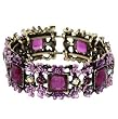 Hand Painted Purple Flower and Purple Square Crystal Stretch Fashion Bracelet