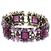Hand Painted Purple Flower and Purple Square Crystal Stretch Fashion Bracelet