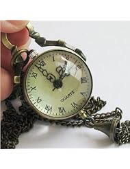 Steampunk Victorian Era Bubble Glass Pocket Watch with Bangles on a Chain - Antique Brass Finish (Functional)