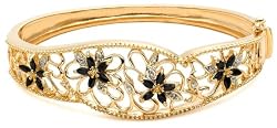 Yellow Gold Plated Sterling Silver Sapphire and Diamond Accent Bracelet, 7"