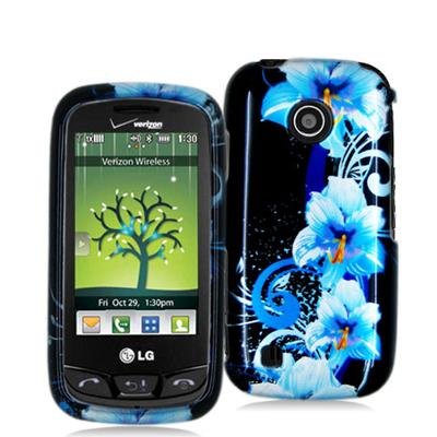 Blue Flower Design Crystal Hard Skin Case Cover for LG Cosmos Touch VN270 Phone by Electromaster