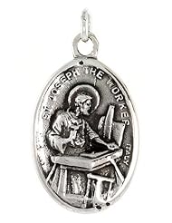 Sterling Silver Saint Joseph the Worker Medal Pendant 1 X 5/8 inch (24 mm X 16 mm).