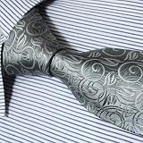 P5001 Designer Fashion Gift Necktie Silver Grey Ties Paisleys Pattern Neck Tie for Men Woven Pure Silk Mens Neckwear Neck Tie Set