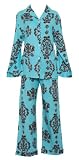 Frankie & Johnny bSoft Flannel Damask Lounger Pajama, Colors: Blue, Teal and Brown (Small)