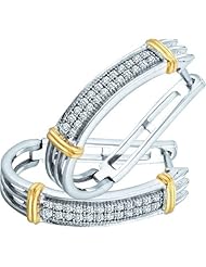Ladies Diamond Hoop Earrings two tone Yellow and white gold classic pave set 0.15ct w real
