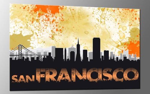 DIGITAL ART XL Artwork SAN FRANCISCO BLOTS CREME XXL Panel 47 x 31,5" USA CITY SKYLINE A02035 Canvas Art Ready to Hang Framed Wall Art Decor Hand-made with Love, Cheaper than Oil painting Wallprint LIVING STYLE FINE ART PRINT MADE IN GERMANY