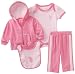 U.S. POLO ASSN. Baby-Girls Newborn Four Piece Creeper Pant Gift Set, Pink, 3-6 Months