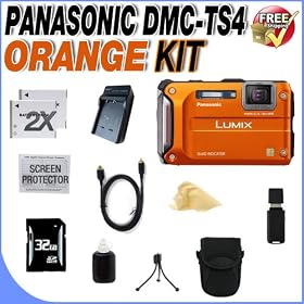 Panasonic Lumix TS4 12.1 TOUGH Waterproof Digital Camera with 4.6x Optical Zoom (Orange) W/32GB SDHC Memory +2 Extended Life BCF10 Batteries+ Ac/Dc Rapid Charger + Deluxe Case w/Strap + USB Card Reader + Mini HDMI Cable + Memory Card Wallet + Accessory Saver Bundle!