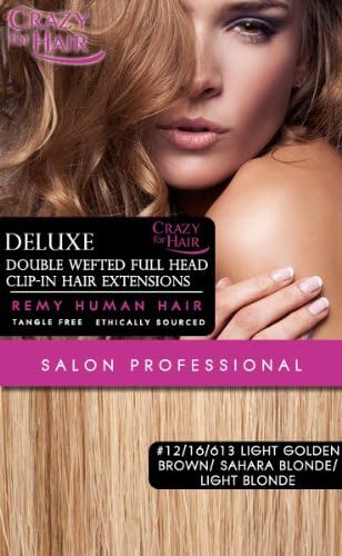 20" Deluxe Double Weft Clip In Remy Human Hair Extensions-#12/16/613 Light Golden Brown/Sahara Blonde/Light Blonde