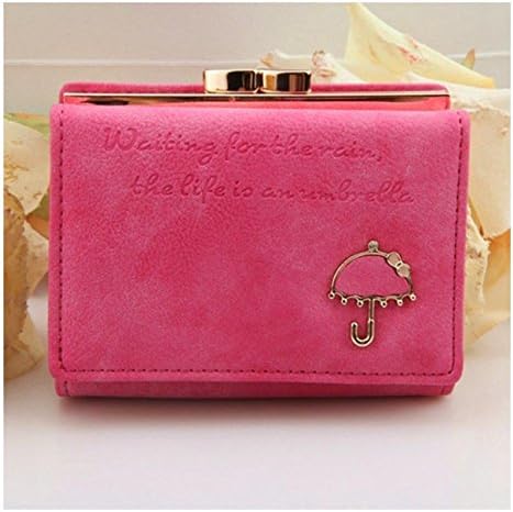 Women Umbrella Leather Wallet Lady Button Clutch Purse Card Holder Handbag Bag Color: Rose Red