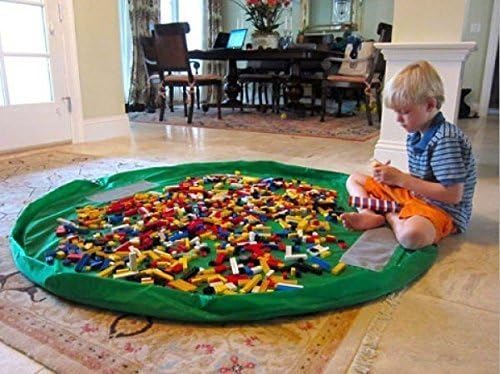 Children Play mat, Activity storage Mat by TheParentDairy - Toy storage Organizer for fast clean-up of Lego, trains, cars, dolls - Color Green