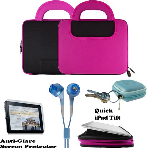 Apple Ipad Tablet Case Neoprene Nylon Cover For Apple Ipad Wifi / 3g Model 16gb, 32gb, 64gb With Interior Mesh Pocket, Tilt Stand And Front Velcro Pocket + Includes A 4-inch Ebigvalue (tm) Determination Hand Strap + Ipad Touch Anti Glare Screen Protector Picture