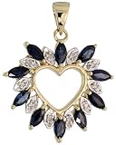 14k Gold 15/16 in. (24mm) tall Fancy Heart Pendant, w/ 1.25 Total Carat Brilliant Cut Diamonds & Marquise Cut Blue Sapphire Stones