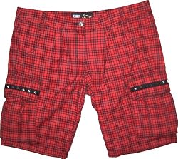 Emily the Strange juniors Black Cat RED Plaid Cargo Shorts