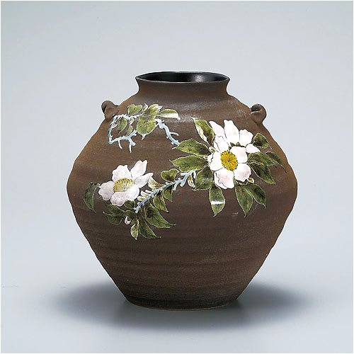 九谷焼 9号花瓶 山茶花 【陶器,花器,フラワーベース】 