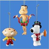 Set of 3 Family Guy Stewie, Brian and Quagmire Christmas Ornaments