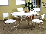 5pcs Retro Chrome Plated Oval Dining Table & 4 White Chairs Set
