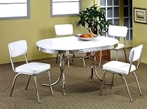 5pcs Retro Chrome Plated Oval Dining Table & 4 White Chairs Set