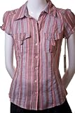 Have & Have Southwest Woven D Ring Pocket Puff Sleeve Button Down Shirt Salmon