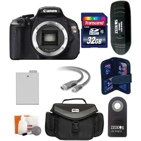 Canon EOS Rebel T3i Digital Camera (Body) + Large Vidpro Camera and Lens Case (Black) + Zeikos LP-E8 Spare Battery + Transcend 32 GB Class 10 Memory Card + Zeikos ZE-SDR-5 Card Reader + Memory Card Case + Digital Camera Cleaning Kit + Zeikos Digital Camera Shutter Release + Belkin HDMI to Mini HDMI 