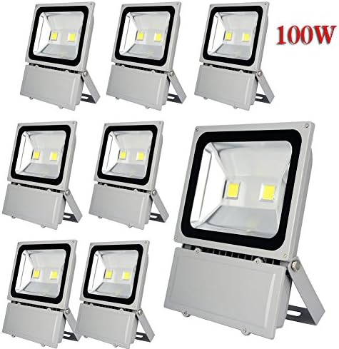 Sanzo 100W Bright Cool White LED Flood Light Home Garden Landscape Lamp Outdoor Waterproof Spotlight Projector Lamp (Pack of 8))