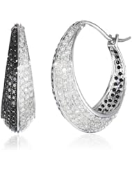 14k White Gold Black and White Micro Pave Diamond Hoop Earrings (1.90 cttw, H-I Color, I2 Clarity)