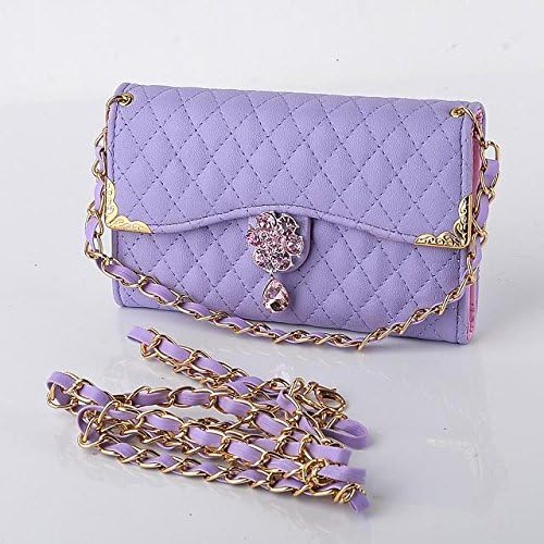 iPhone 6 Shockproof case,Quante's Dirtproof case for iPhone 6(4.7),iPhone 6 Purple Wallet leather case,Diamond lines and Colored diamond flower pendant with handle for iphone 6(4.7)(2014) (iPhone 6, Purple)