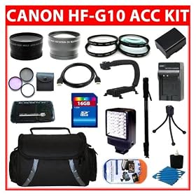 Professional Accessory Kit For Canon VIXIA HF G10 HFG10 Flash Memory Camcorder Include Canon BP-808 Replacement Battery + Replacement Charger + 32GB SDHC Memory + Reader + Wide Angle Lens + Telephoto Lens + Filter Kit + Close UP Lens Kit + Video Light + Video Bracket + HDMI + Monopod + Deluxe Case +