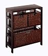 Winsome Wood Leo Wood 3 Tier Shelf with 3 Rattan Baskets - 1 large; 2 small in Espresso Finish