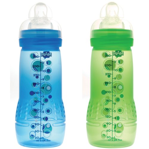 MAM 350525 – Baby Bottle 330 ml, Doppelpack, blau/grün, BPA frei