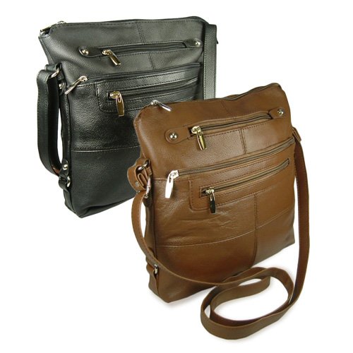 Genuine Pebbled Leather Handbag Purse w/ Zip Pockets in choice of Colors