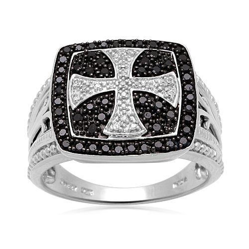 Mens Sterling Silver Black and White Diamond Ring (1/2 cttw, I-J Color, I3 Clarity), Size 9