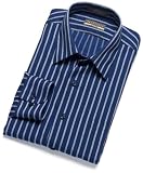 Van Heusen Men's Fitted Wrinkle Free Broadcloth Blue Dobby Stripe Long Sleeve,Petrol,14.5 32/33