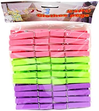 Set of 24 Plastic Clothes Pins Household Hanging Clips Hooks Assorted Color Clothes Pegs