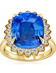 14K Yellow Gold Cushion Cut Blue Sapphire Ring With Sidestones