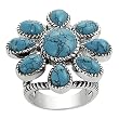 Silvertone Turquoise Flower Rope-style Ring