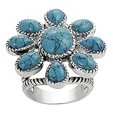 Silvertone Turquoise Flower Rope-style Ring