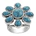 Silvertone Turquoise Flower Rope-style Ring